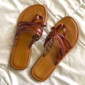 Sonoma strappy brown dressy flip flops